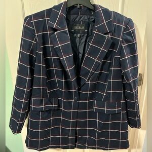 Eloquii Blazer Womens blue Plaid Long Sleeve padded Shoulder One Button size 16
